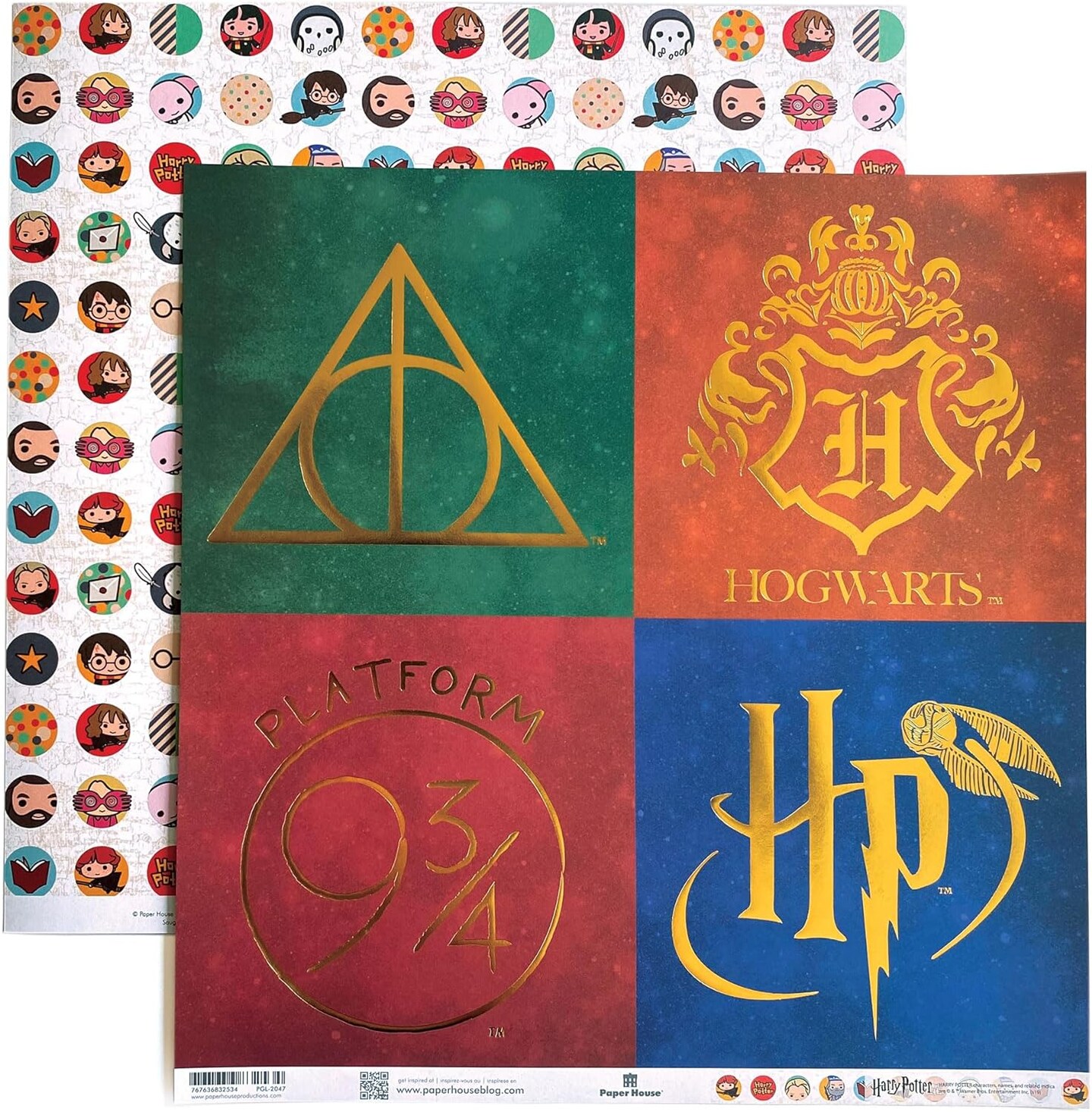 Harry Potter 12&#x22; x 12&#x22; 12-Sheet Decorative Double Sided Paper Pack for Scrapbooking and Crafts - Hogwarts Houses