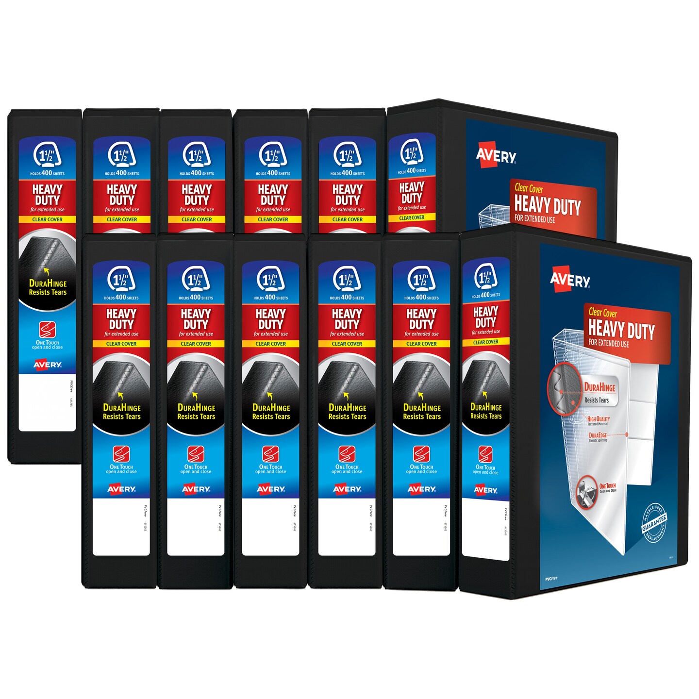 Avery Heavy-Duty View 3 Ring Binder, 1.5" One Touch EZD Ring, Holds 8.5" x 11" Paper, Black (79695) - 12 Pack