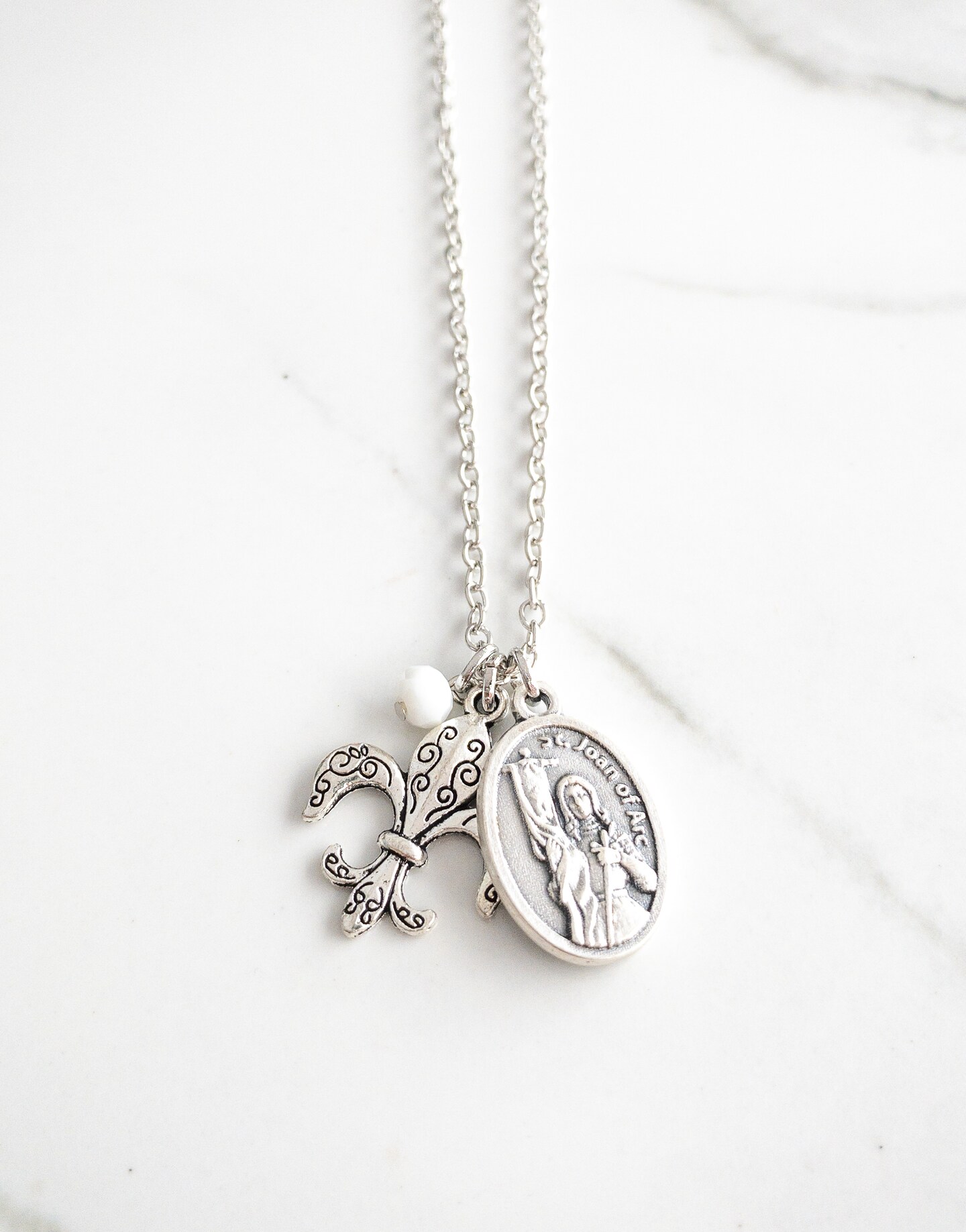 Saint Joan of Arc Necklace - Confirmation Gifts for Girls - Catholic Jewelry - Patron Saint Necklace - Joan of Arc Medal - Fleur de Lis product 3