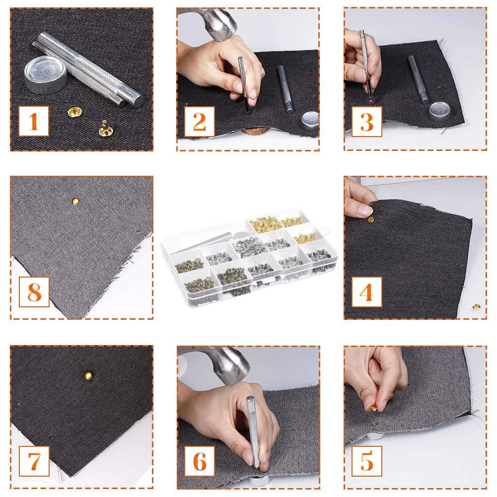 480 Sets 4 Colors 3 Sizes Leather Rivets Double Cap Rivet Tubular Metal Studs with 3 Pieces Setting Tool Kit for Leather Craft Repairs Decoration