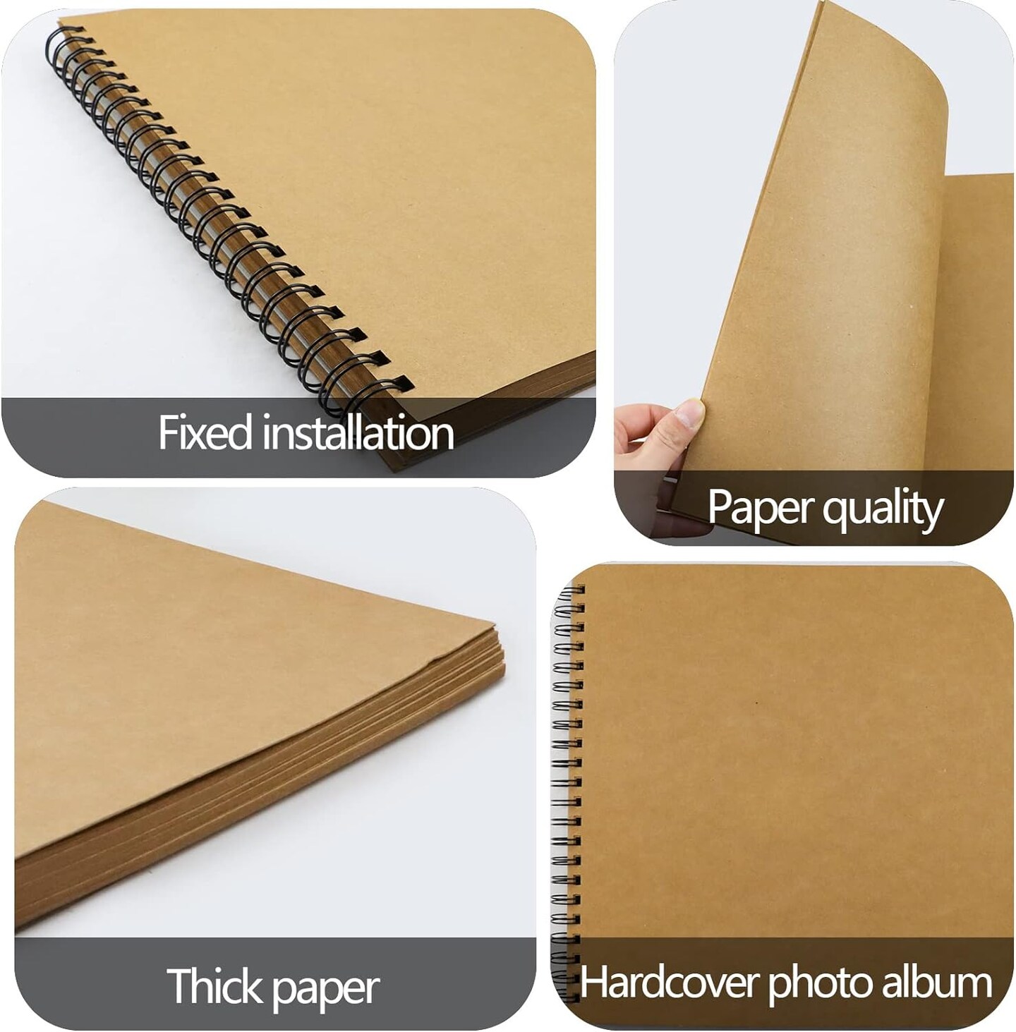 Hardcover Kraft Blank Page Scrapbook Photo Album,Blank Wedding Guest Book, Photo Album, Square Spiral Bound Cardboard Cover Sketchbook,50 Sheets, 12 x 12 x0.94 Inches,200GSM