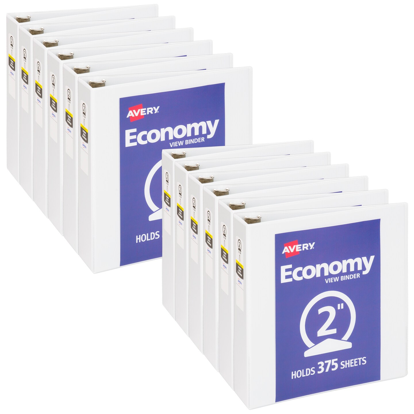 Avery Economy View 3 Ring Binder, 2&#x22; Round Rings, 1 White Binder (05731) - 12 Pack