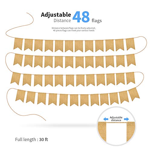 48 Pcs Burlap Banner, 30 Ft Swallowtail Flag, DIY Decoration for Holidays, Wedding, Camping, Party, New Year Decorations, Merry Christmas Banner, Indoor Christmas Decoration