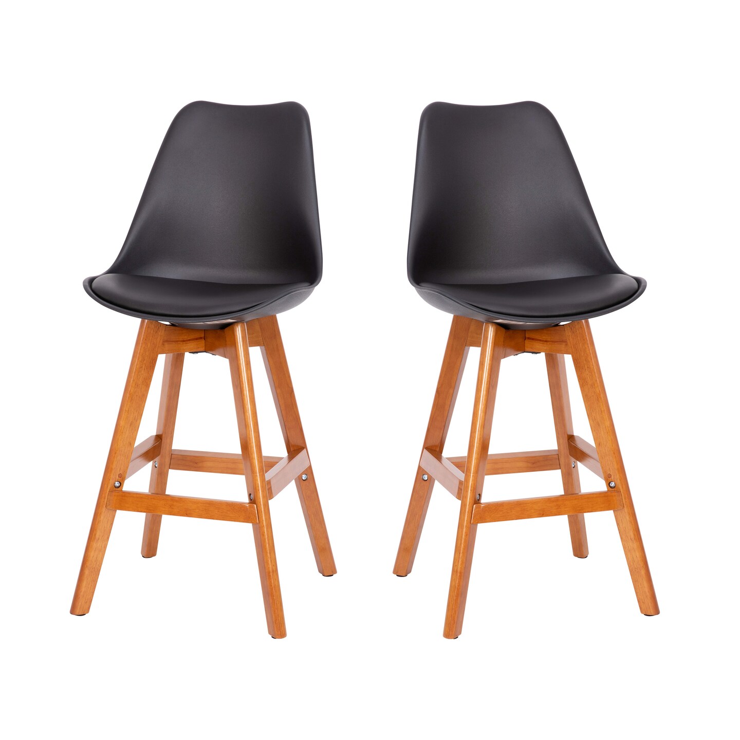 Emma and Oliver Foster Set of Two Upholstered Dining Stools with Matching Attached Seat and Wood Frame