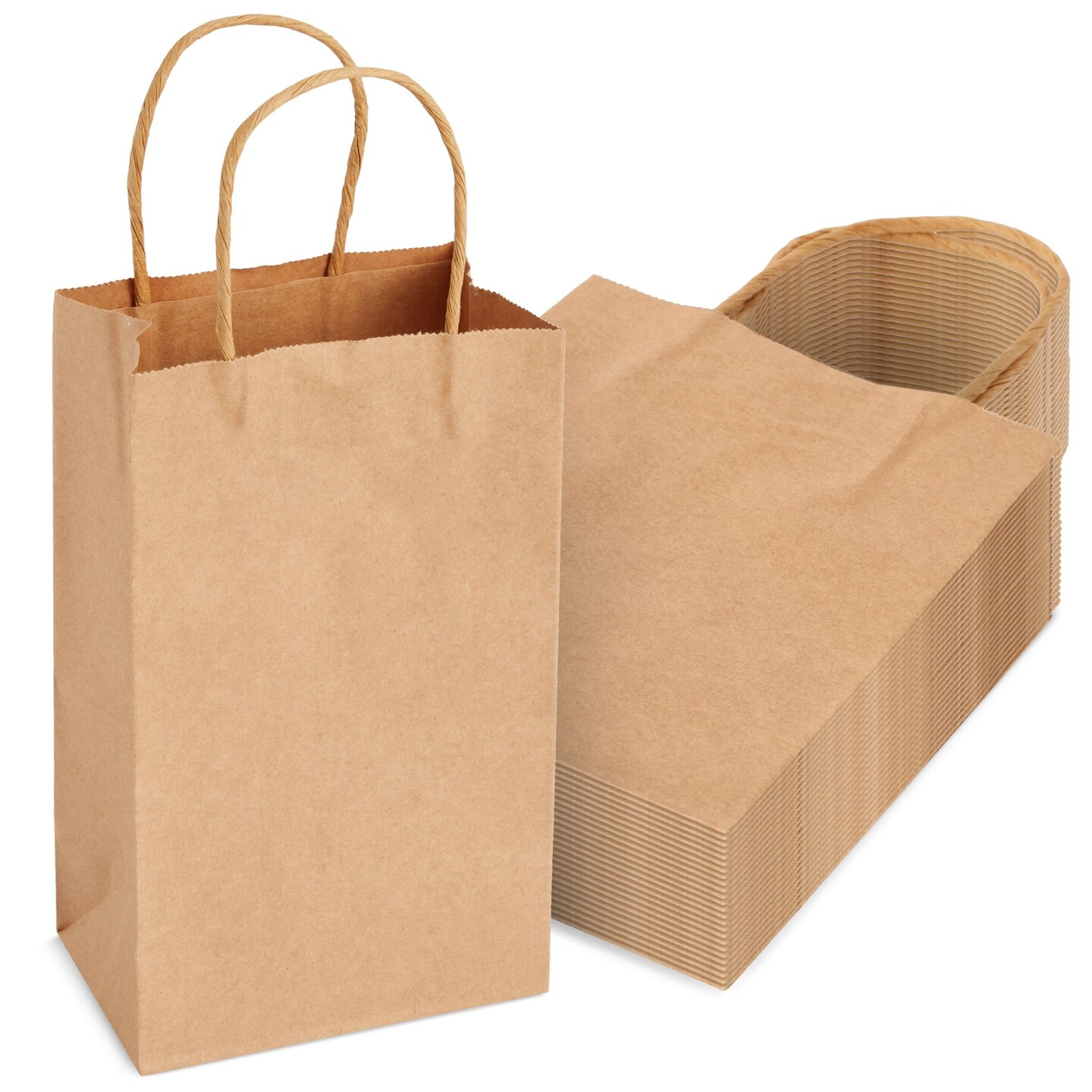 24-Pack Small Gift Bags with Handles, 5.3x3x8.5 Inch Bulk Kraft Paper Material Brown Bags, Use for Birthday Party Favors, Reusable Grocery, Retail Shopping, Business, Goodies