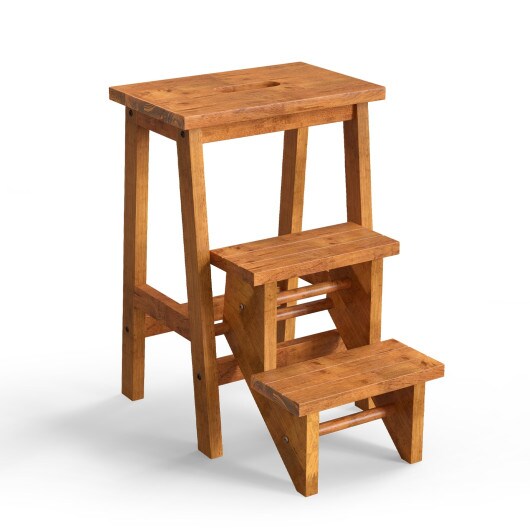 3-in-1 Rubber Wood Step Stool with Convenient Handle