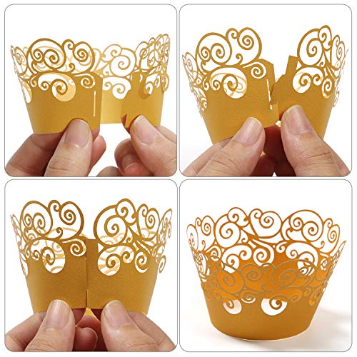 Cupcake Wrappers, KPOSIYA 50 Pack Cupcake Wraps Filigree Artistic Bake Cake Paper Cup Little Vine Laser Cut Liner Baking Cups Muffin Case Trays for Wedding Party Birthday Decoration (50, Black)