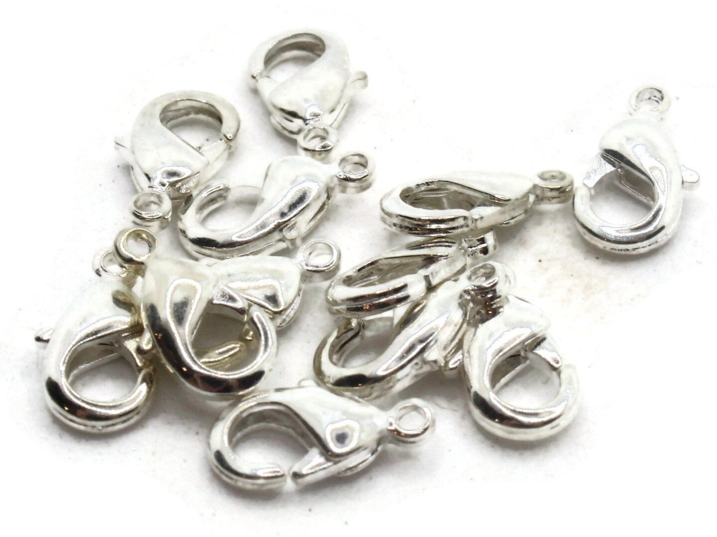 12 12mm Lobster Claw Silver Metal Clasps