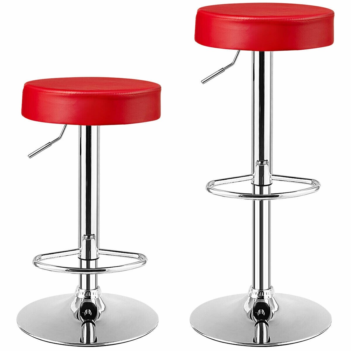 Set of 2 Height Adjustable Swivel Round Bar Stool with Stainless Steel Chrome Base Perfect for Seating in Any Room