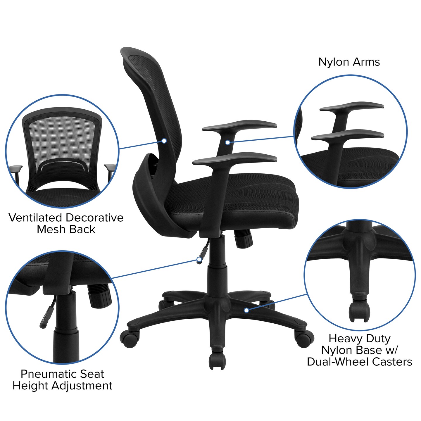 Emma and Oliver Mid-Back Designer Mesh Swivel Task Office Chair with Arms