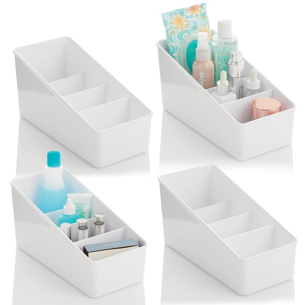 mDesign Plastic Makeup Storage Organizer for Vanity, 4 Sections - 2 Pack