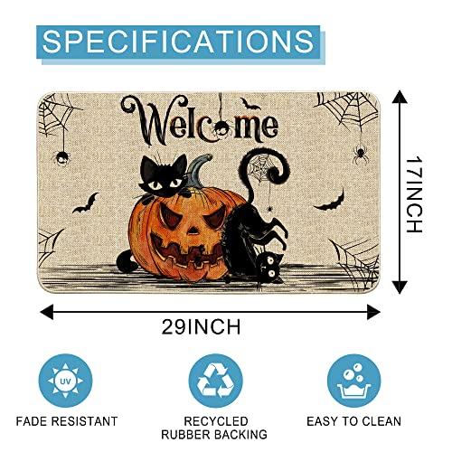 Hexagram Halloween Door Mats 17x29 Inch, Welcome Mats Outdoor, Halloween Cat Farmhouse Decor&#xFF0C;Halloween Doormats for Front Door Decorations