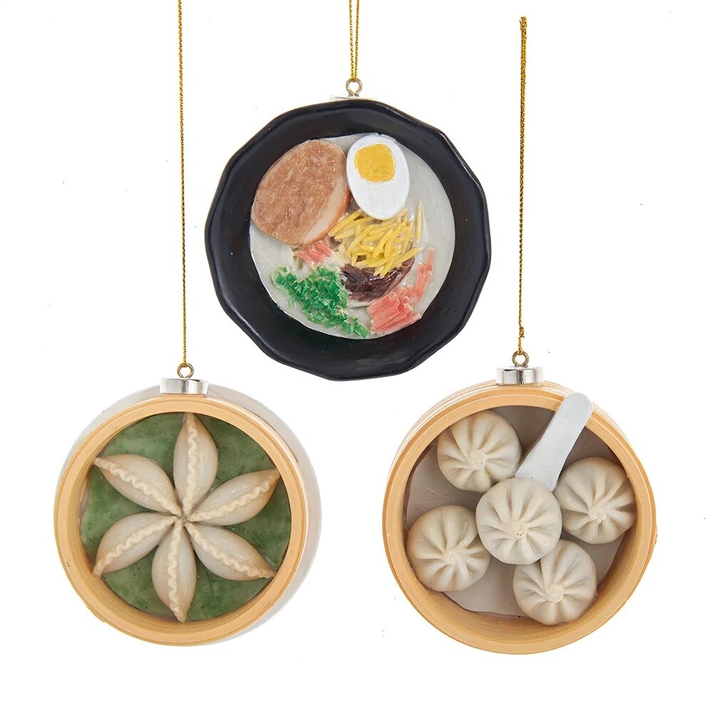 KSA Pack of 12 Beige and Brown Asian Dumpling and Soup Christmas Ornaments 3&#x22;