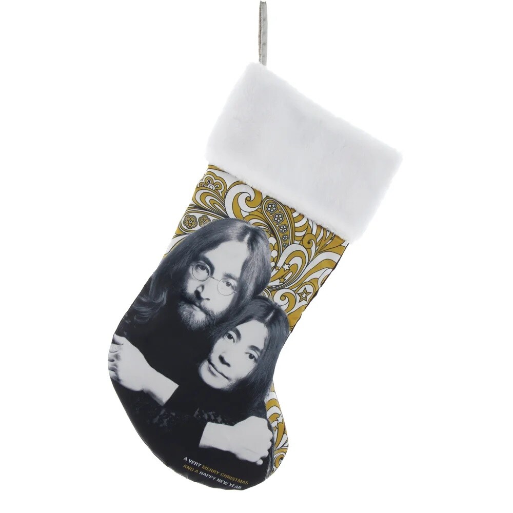 KSA Pack of 4 Black and Yellow John Lennon and Yoko Christmas Stockings 8.5&#x22;