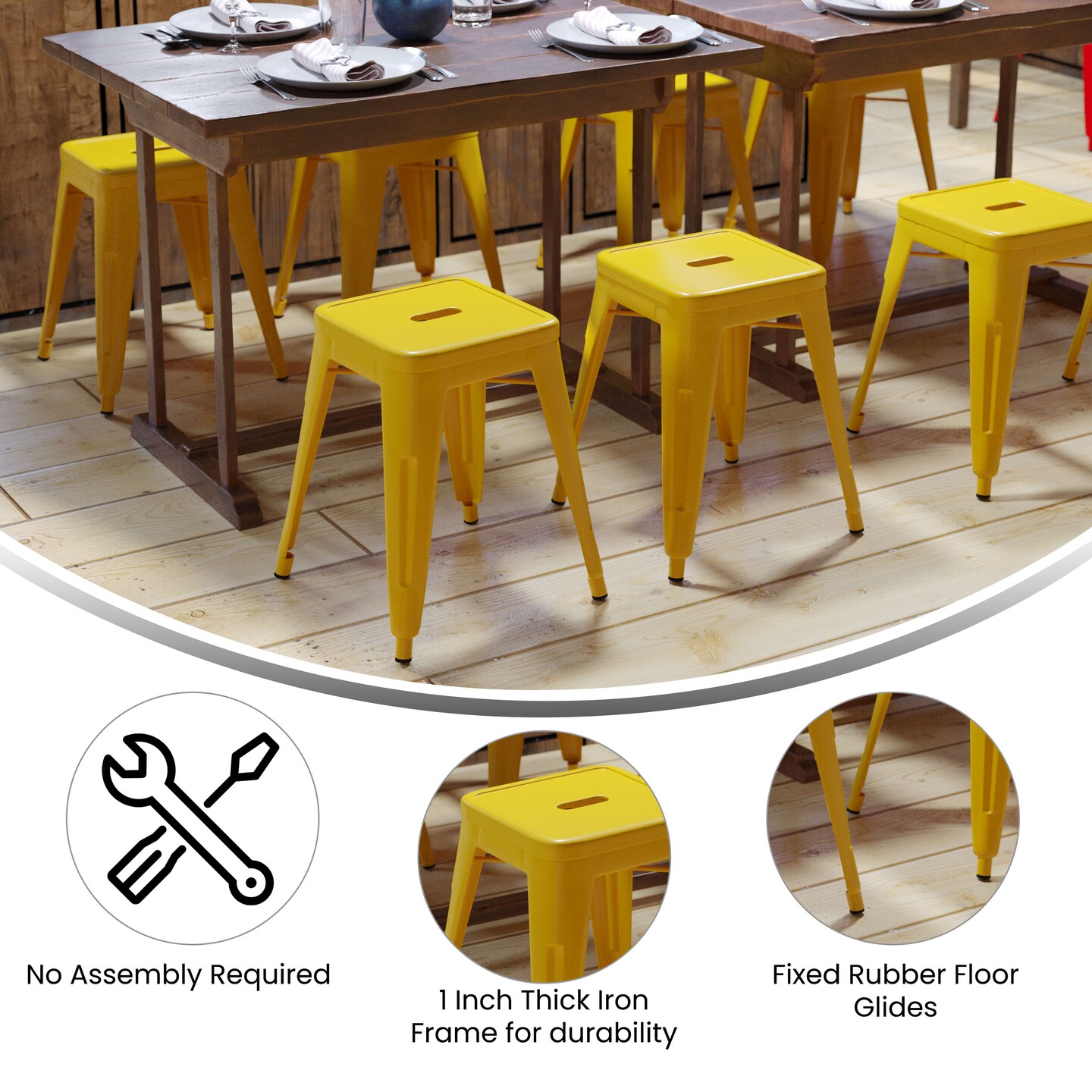Emma and Oliver 18 Inch Table Height Indoor Stackable Metal Dining Stool-Set of 4
