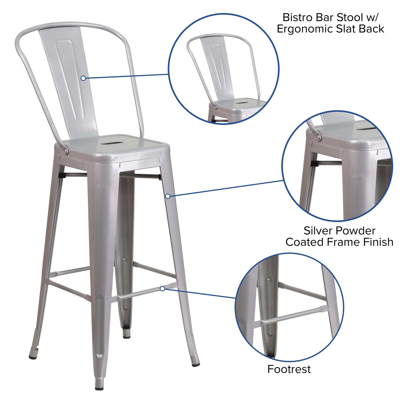 Emma and Oliver Commercial Grade 4 Pack 30&#x22; High Metal Indoor-Outdoor Barstool with Back