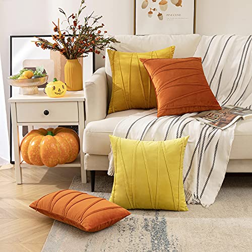Woaboy Pack of 2 Fall Striped Velvet Throw Pillow Covers Orange Modern Decorative Couch Throws Square Soft Cozy Pillowcases for Bed Sofa Cushion Living Room 12x20 Inch