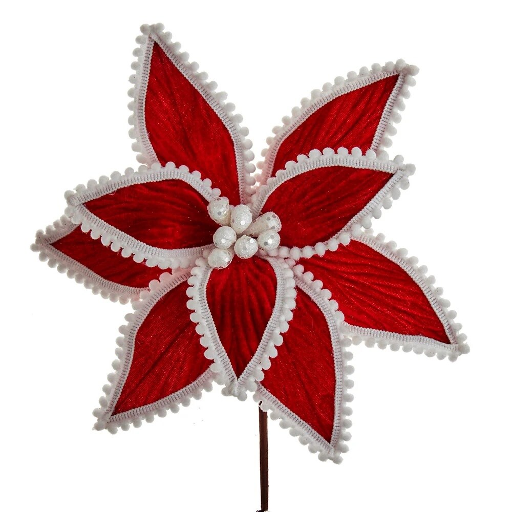 KSA Pack of 24 Red and White Velvet Poinsettia Christmas Picks 35.25" Michaels