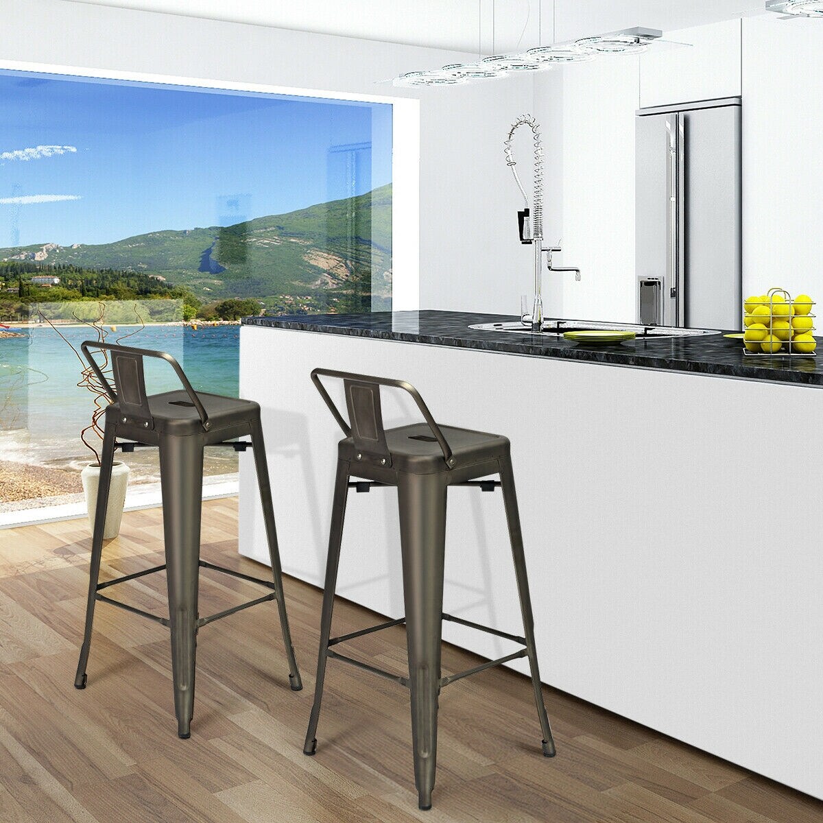 Set of 4 Metal Counter Height Dining Chairs with Low Back and Rubber Feet Suitable to Any Space