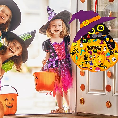 Max Fun Halloween Felt Pumpkin Cat Hanging Decor Set DIY Adhesive Ornaments Halloween Party Decoration Felt Crafts Kits for Halloween Party Favor Indoors Ourdoors (2.8Ft)