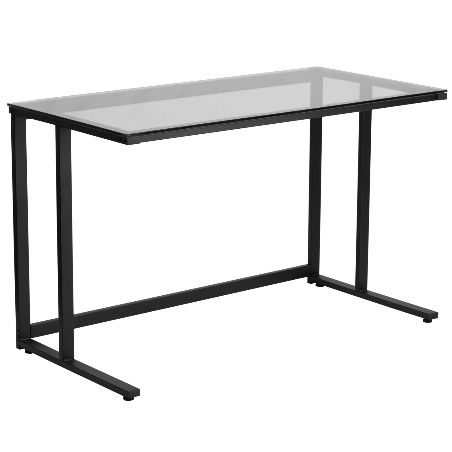 Emma and Oliver Glass Top Desk with Pedestal Metal Frame - Home Office Furniture