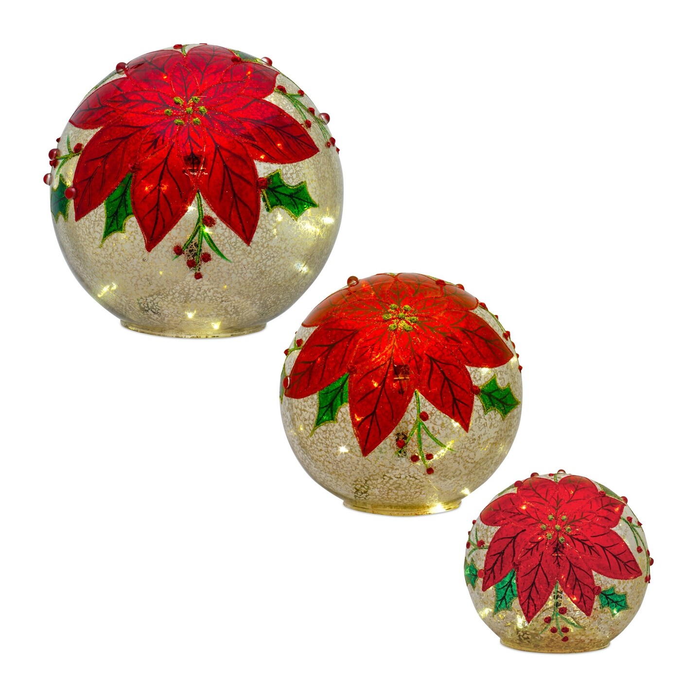 Melrose Set of 3 LED Lighted Poinsettia Snow Globes 7&#x22;