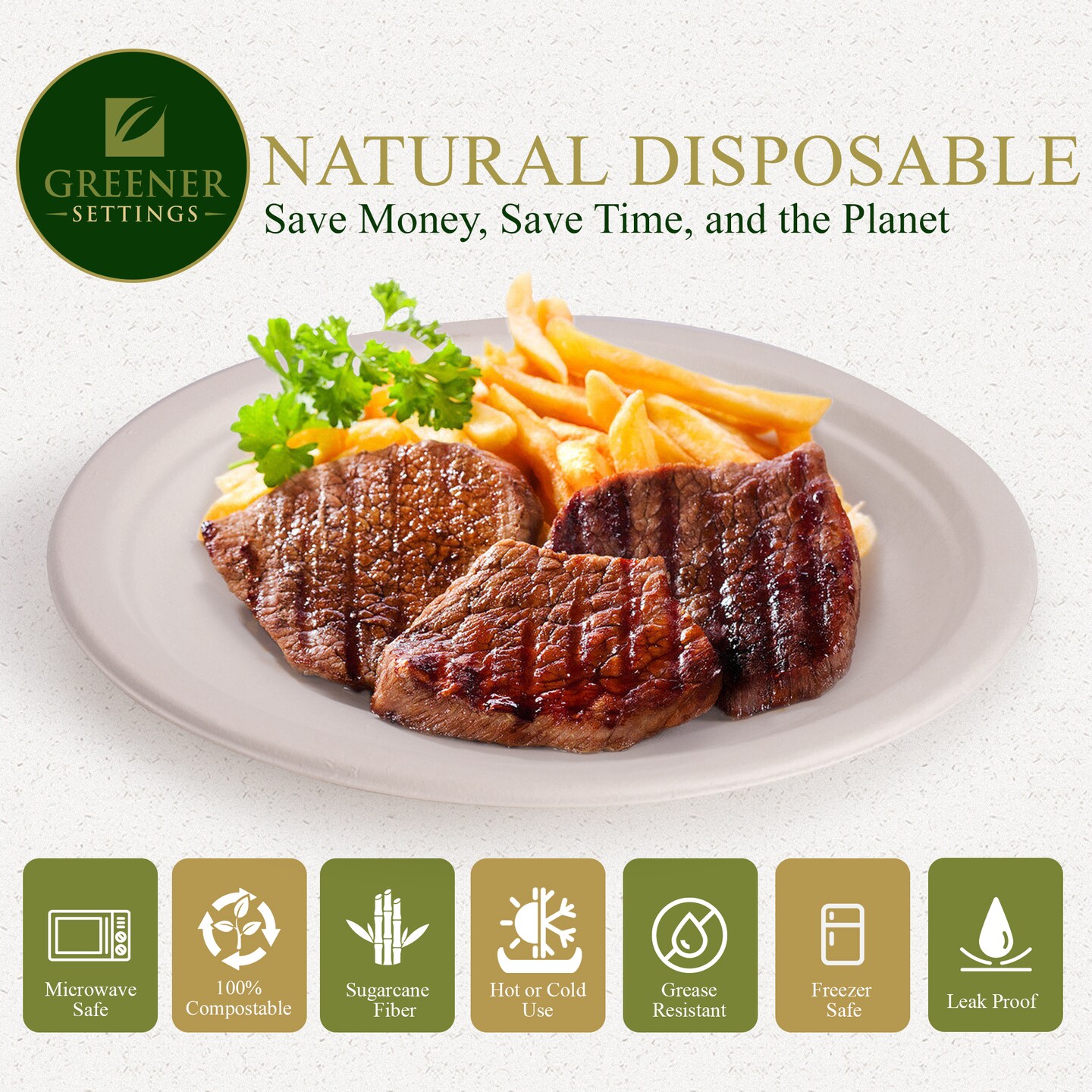 Compostable Disposable 9 Inch Paper Plate (125 Pack)