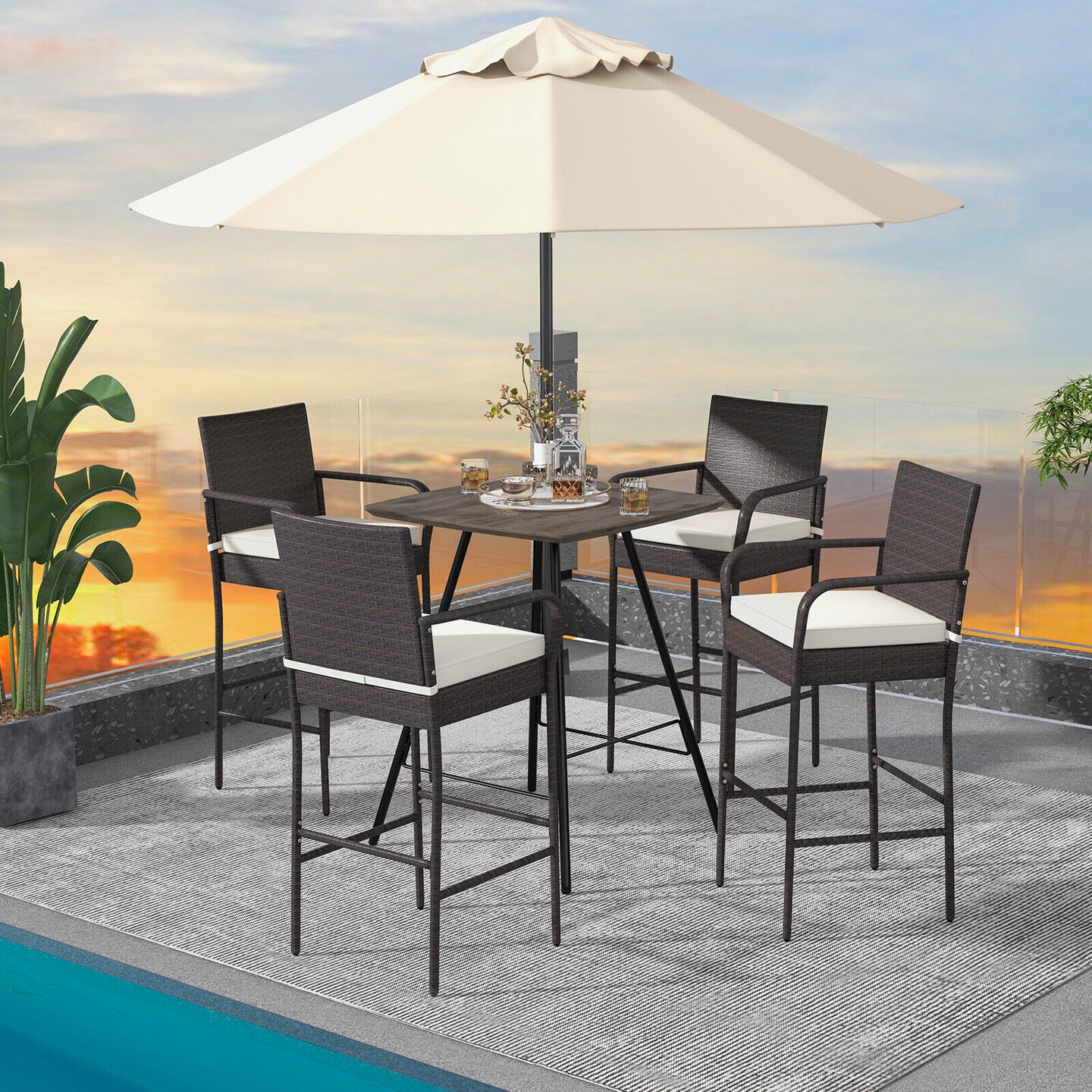 Patio PE Rattan Barstool Set with Armrests and Removable Seat Cushions Ideal for Outdoor Use