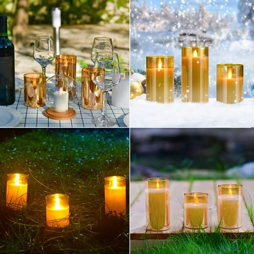 YMing Flameless Candles with Remote Flickering Battery Operated Candles, LED Flickering Fake Candle for Room Decor Home Decorative Flameless Pillar Candles Set of 3 Christmas Decor