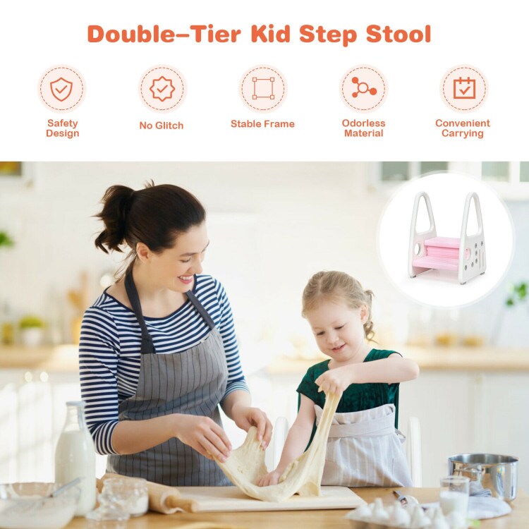 HDPE Double-Tier Kids Step Stool with Safety Armrests