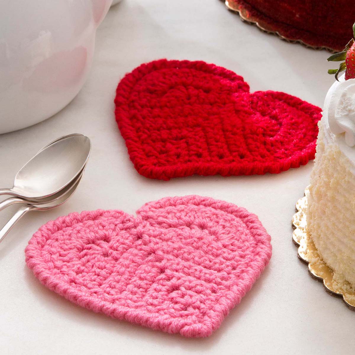Red Heart Valentine Heart Coaster Crochet Kit Michaels