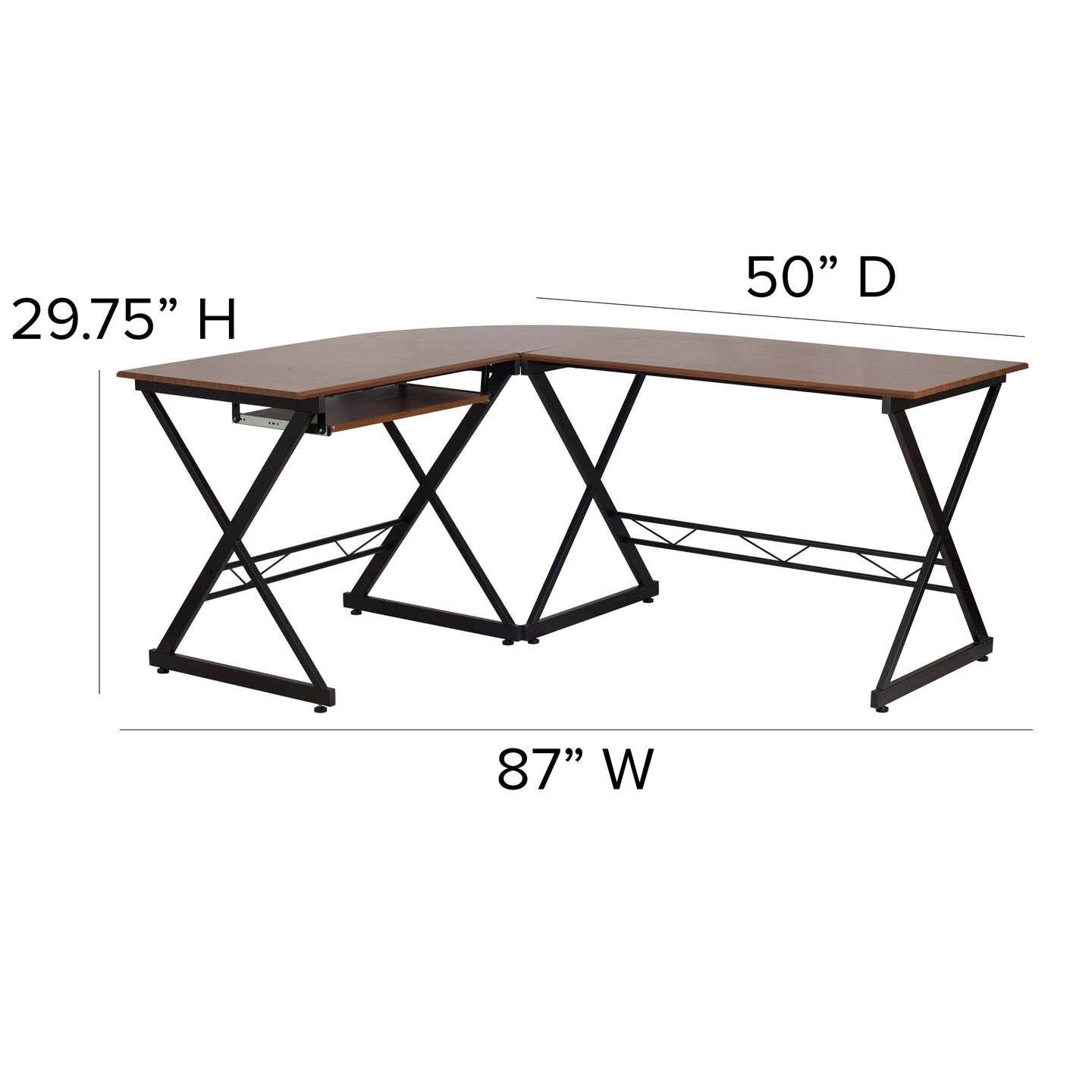 Emma and Oliver Laminate L-Shape Computer Desk with Pull-Out Keyboard Tray