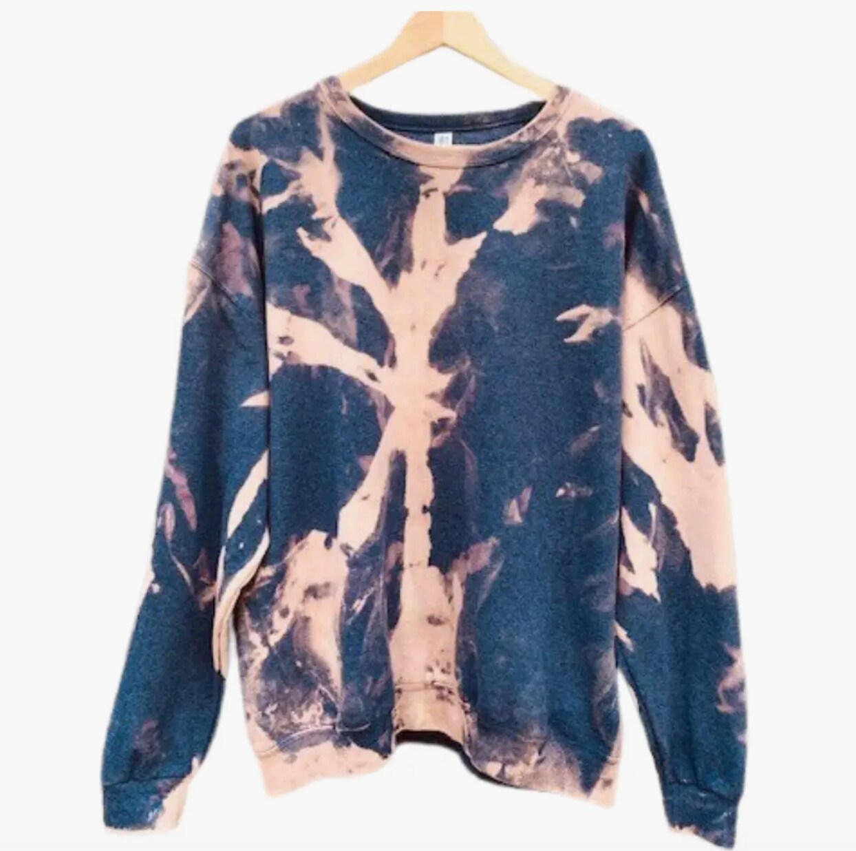 Sweatshirt Bleach Tie Dye On Blue Shirt Adult Bleach Dye Crewneck
