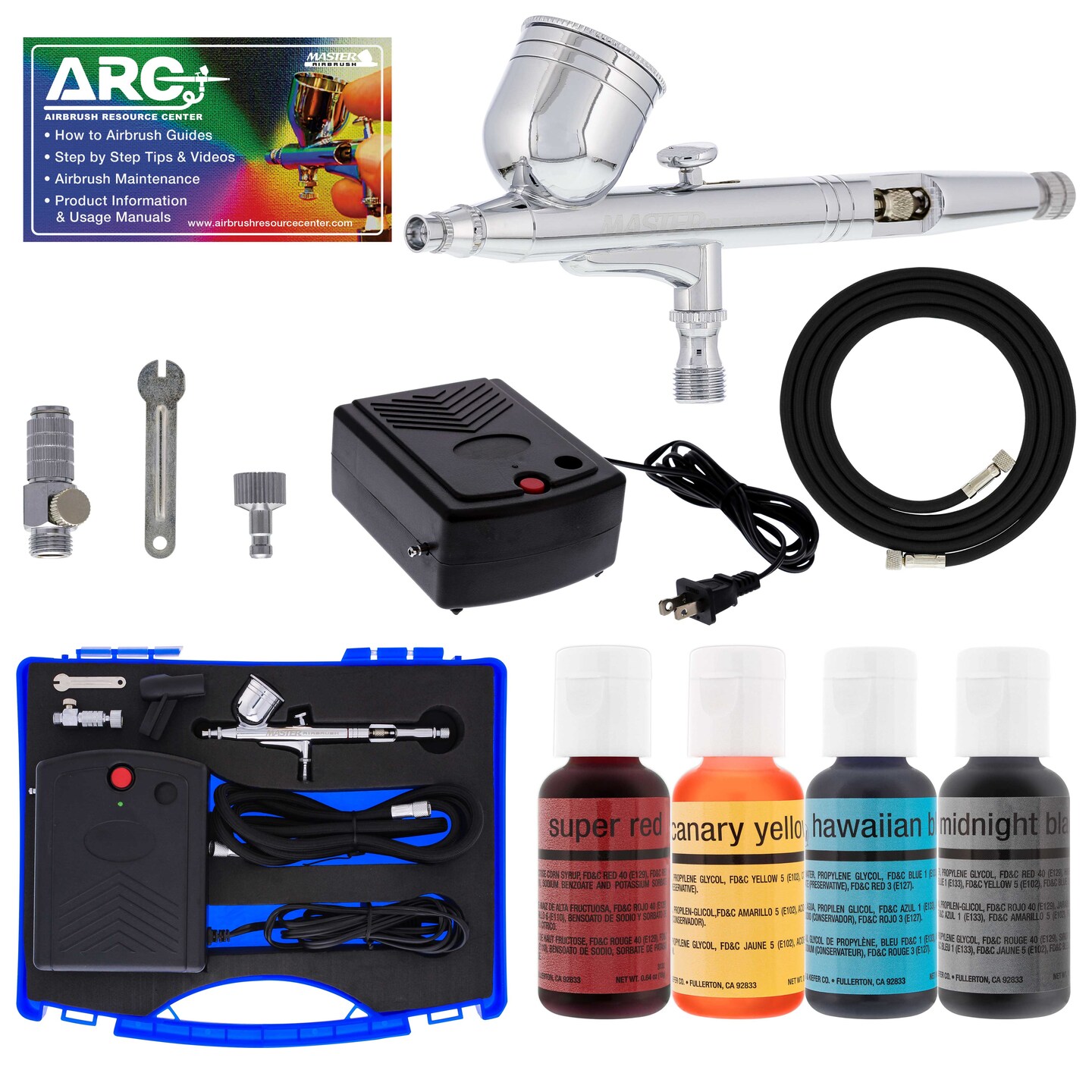 Cake Decorating Airbrushing System Kit with a Set of 4 Food Colors, Gravity Feed DualAction