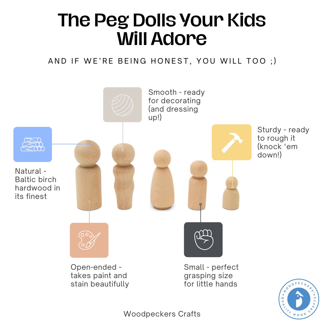 Wood Peg Doll People Unfinished Multiple Sizes Dad, for Crafts &#x26; Play | Woodpeckers