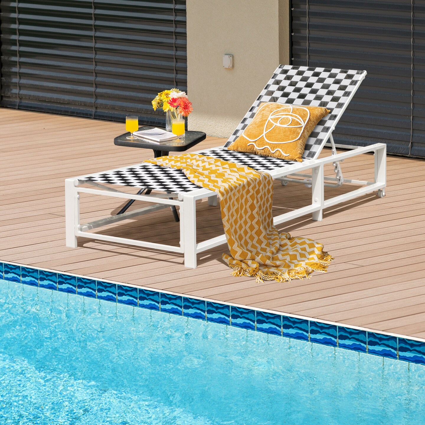 Costway Patio Adjustable Chaise Lounge Chair Outdoor Wheeled Recliner Sturdy Metal
