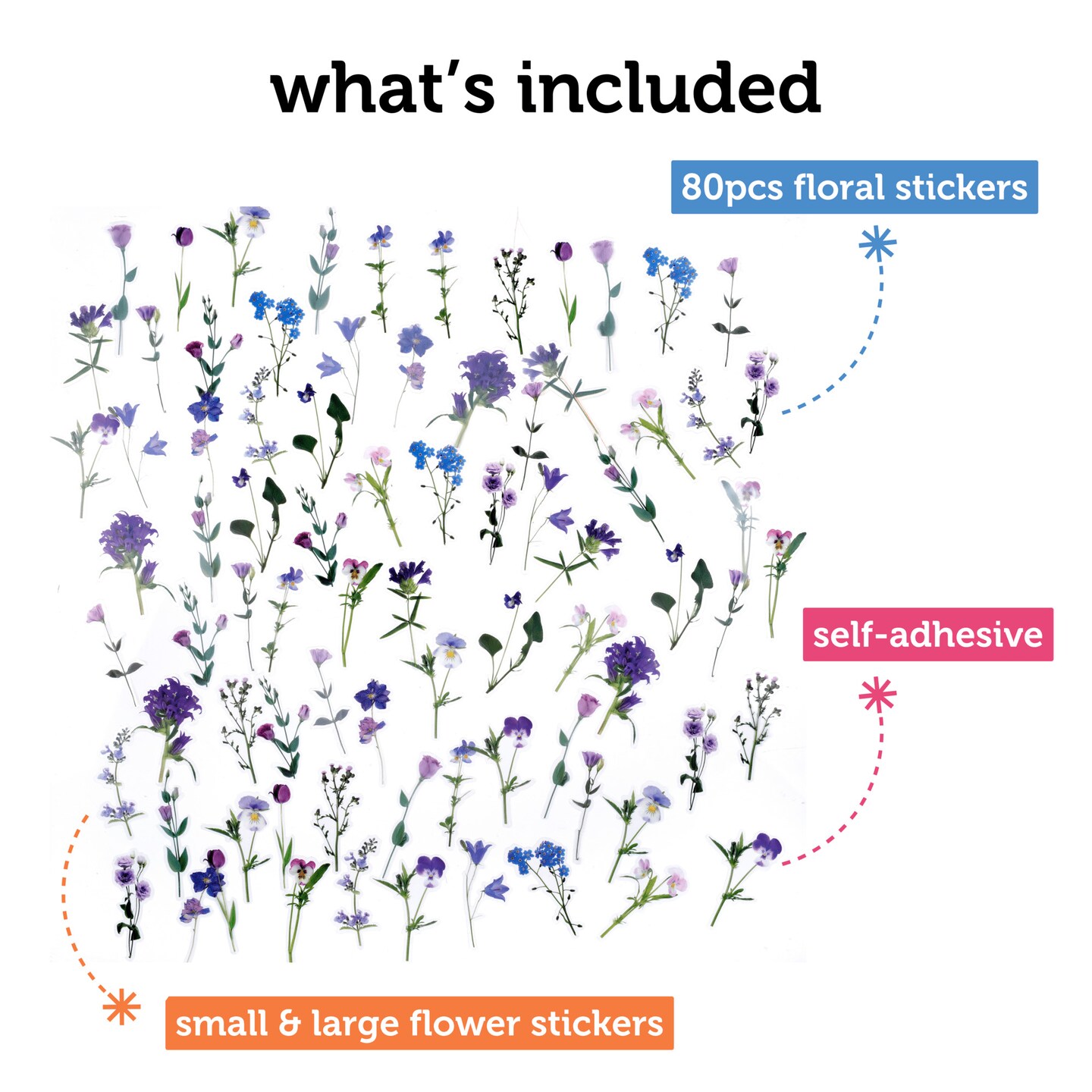 Incraftables Self Adhesive Flower Stickers for Kids (80pcs). Natural Flower  Stickers for Scrapbooking. Large & Small Flower Stickers for Water Bottles