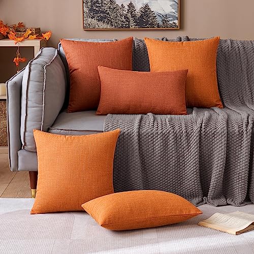 MIULEE Pack of 2 Fall Decorative Throw Pillow Covers Linen Burlap Square Solid Farmhouse Modern Concise Throw Cushion Case Pillowcase for Sofa Car Couch 18x18 Inch Burnt Orange