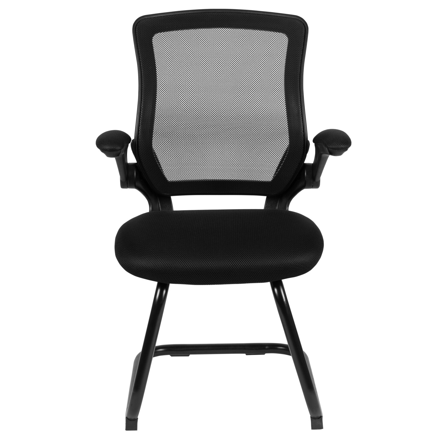 Emma and Oliver Mesh Sled Base Side Reception Chair with Flip-Up Arms