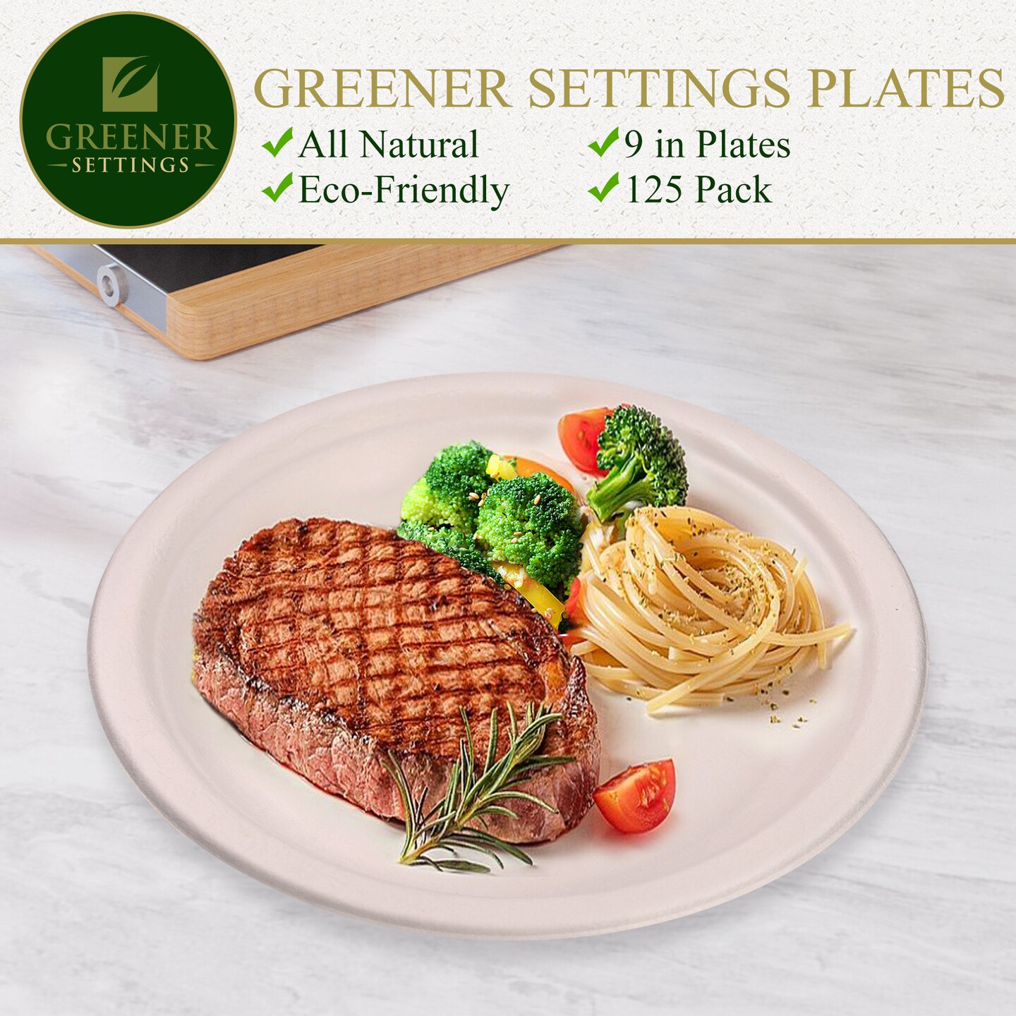 Compostable Disposable 9 Inch Paper Plate (125 Pack)