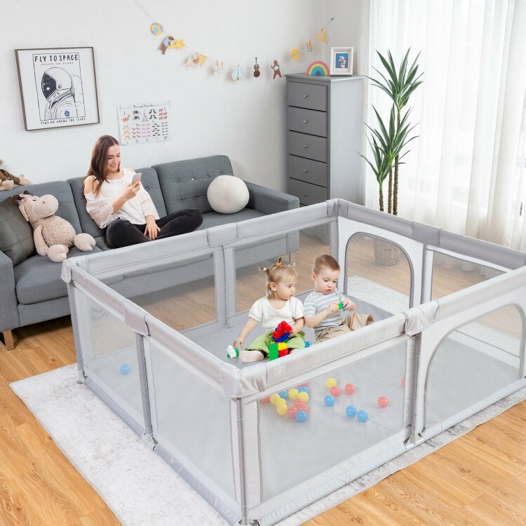 Large Baby Playpen Safety Kids Activity Center with 50 Ocean Balls-Gray