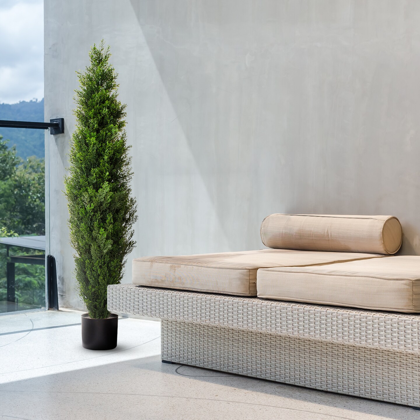 (2 Pack) 60&#x201D; Artificial Cedar Boxwood Topiary Tree