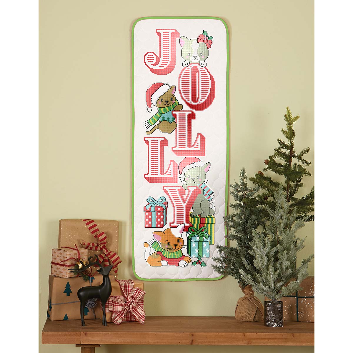 Herrschners  Jolly Kitten Banner Stamped Cross-Stitch Kit