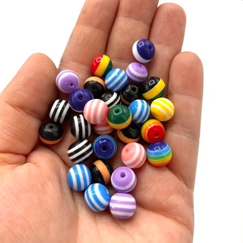 10mm Plastic Resin Striped Beads