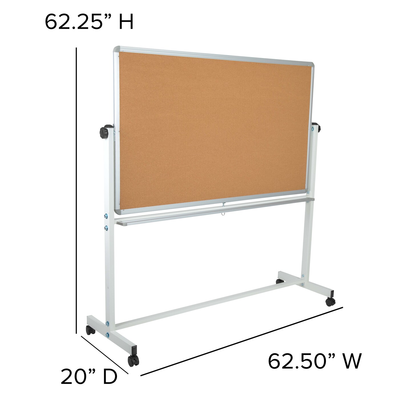 Emma and Oliver Reversible Mobile Cork Bulletin Board and White Board Stand with Pen Tray