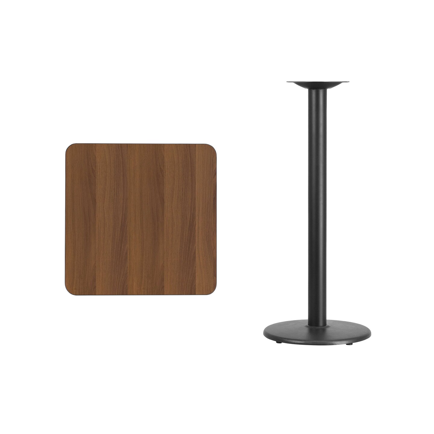 Emma and Oliver 24" Square Laminate Table Top with 18" Round Bar Height Table Base