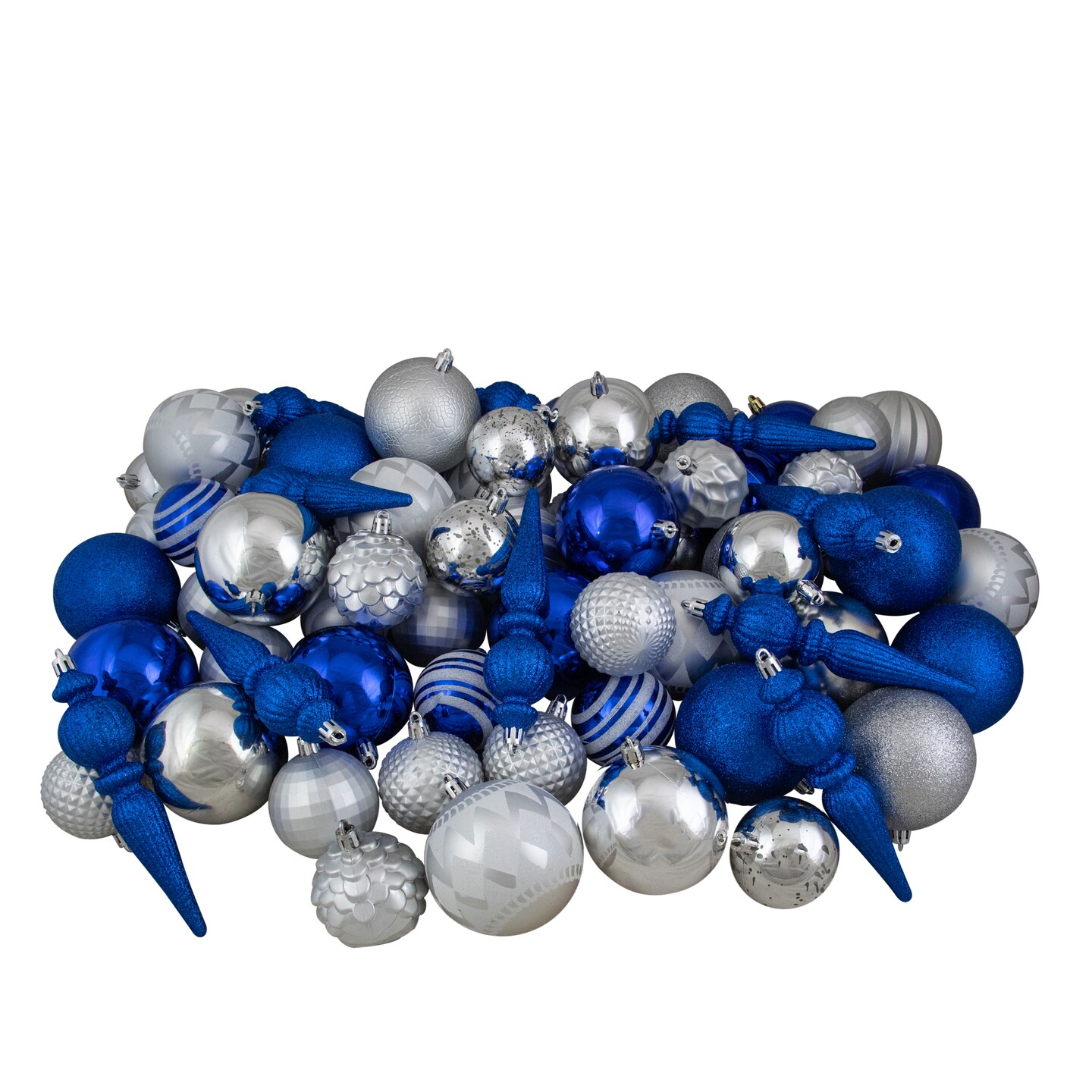 Northlight 75ct Blue and Silver Shatterproof 3-Finish Christmas Ball Ornaments