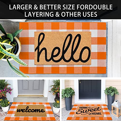 KOZYFLY Buffalo Plaid Rug 27.5x43 Inches Orange and White Checke Orange Rug Halloween Fall Door Mat Woven Cotton Washable Area Rugs Door Mat Outdoor Entrance for Front Porch Entryway Fall Farmhouse