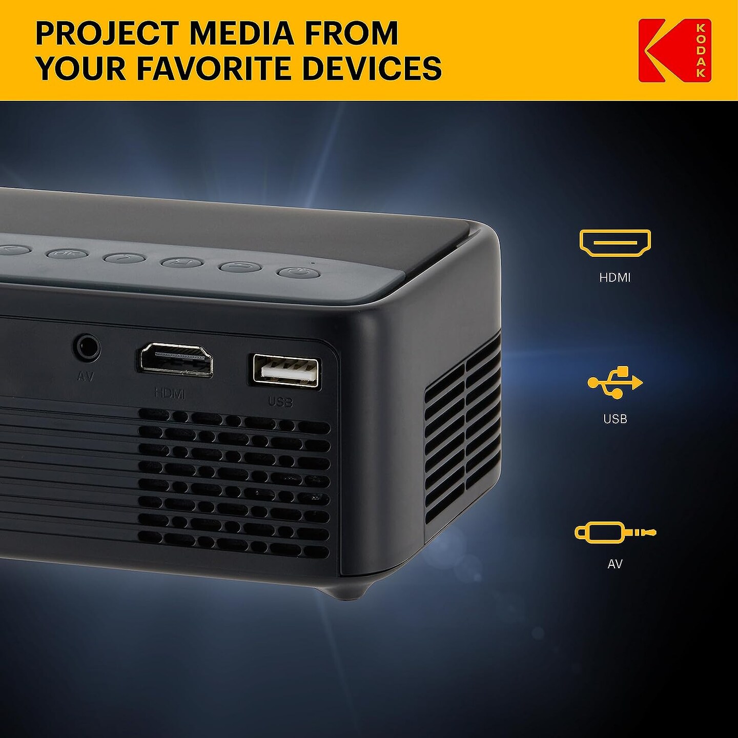 KODAK FLIK X1 Mini Pico Projector, Compact 100" Mini Projector with Remote Control & Speakers