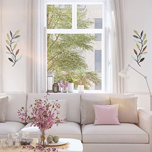 2 Pieces Metal Tree Leaf Wall Decor Vine Olive Branch Leaf Wall Art Wrought Iron Scroll Above The Bed, Living Room, Outdoor Decoration (Multi Color)